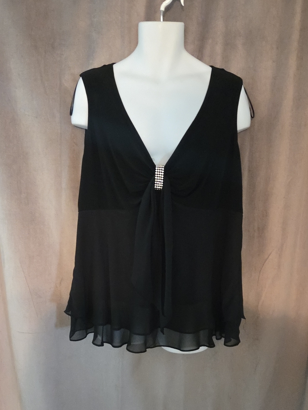Lane Bryant Black V-Neck Chiffon Camisole with Rhinestone Accent